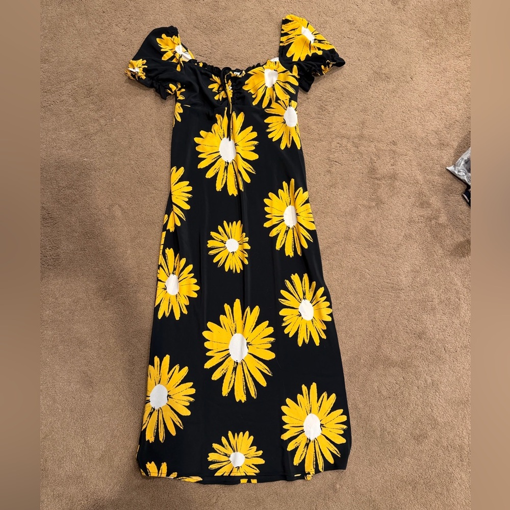 Topshop Black Maxi Dress with Yellow Daisy Print